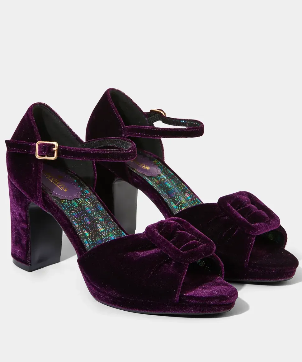 Velvet Peep Toe Shoes with Ankle Strap