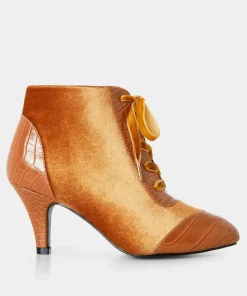 Velvet PU Croc Heeled Ankle Boots