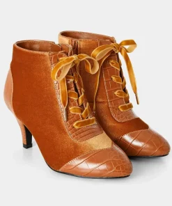 Velvet PU Croc Heeled Ankle Boots
