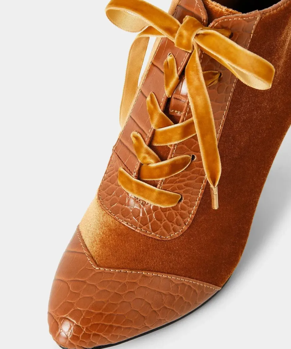 Velvet PU Croc Heeled Ankle Boots