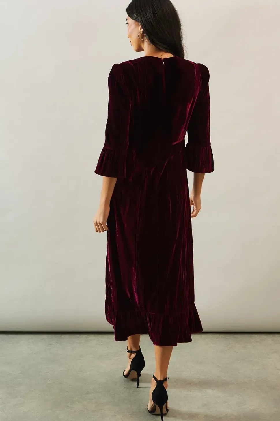 Velvet Ruffle Midi Smock Dress