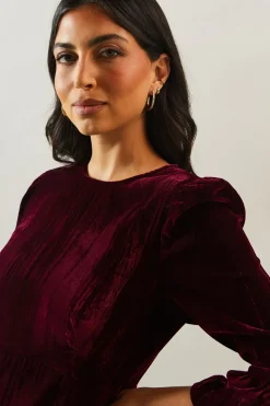 Velvet Ruffle Midi Smock Dress