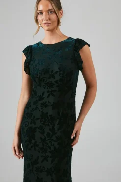 Velvet Ruffle Sleeve Bridesmaid Dress