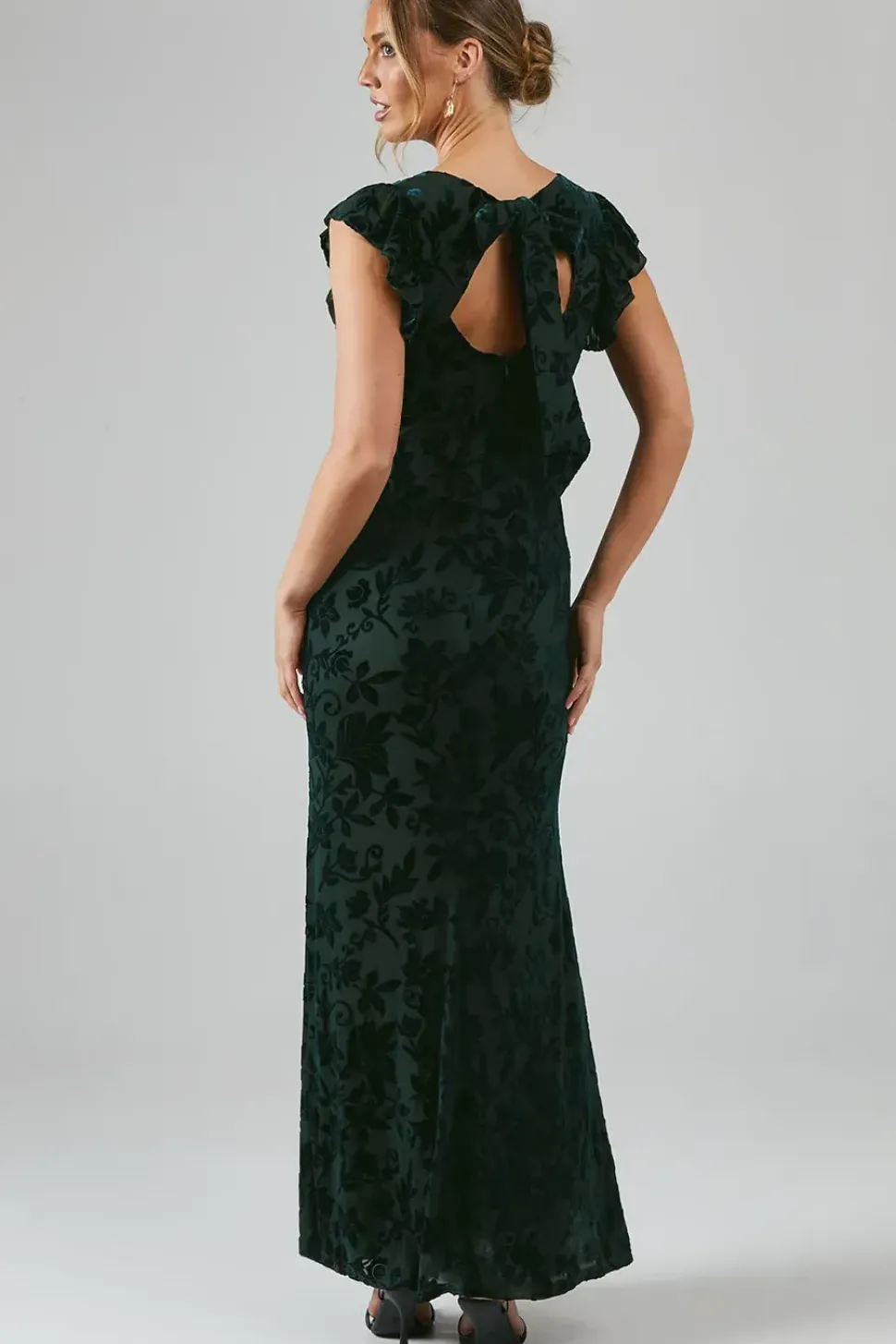 Velvet Ruffle Sleeve Bridesmaid Dress