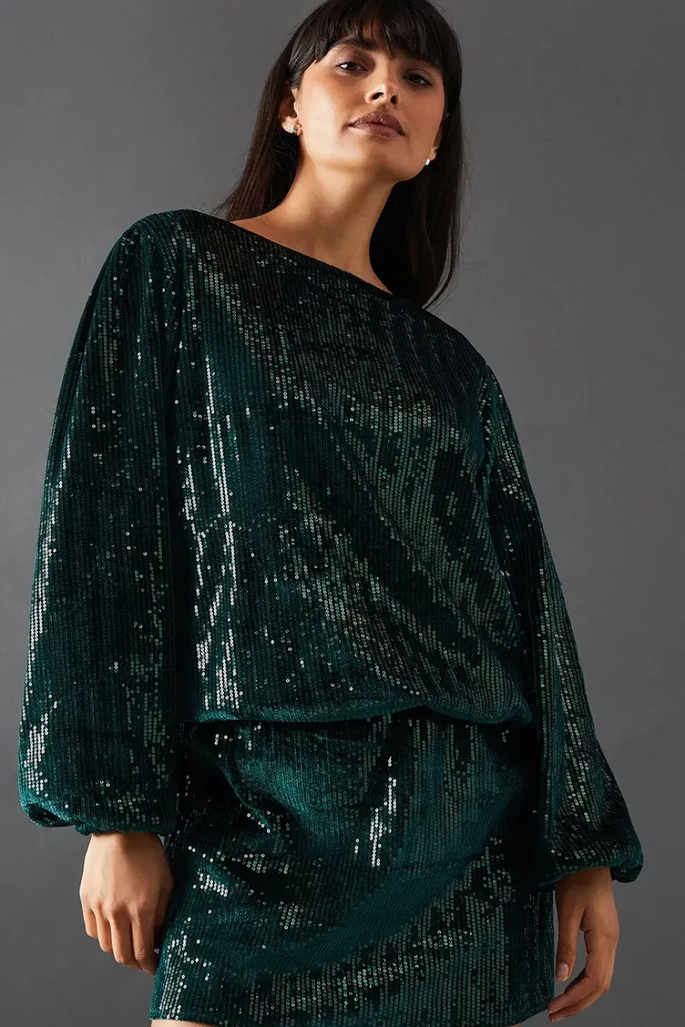 Velvet Sequin Blouson Long Sleeve Mini Dress