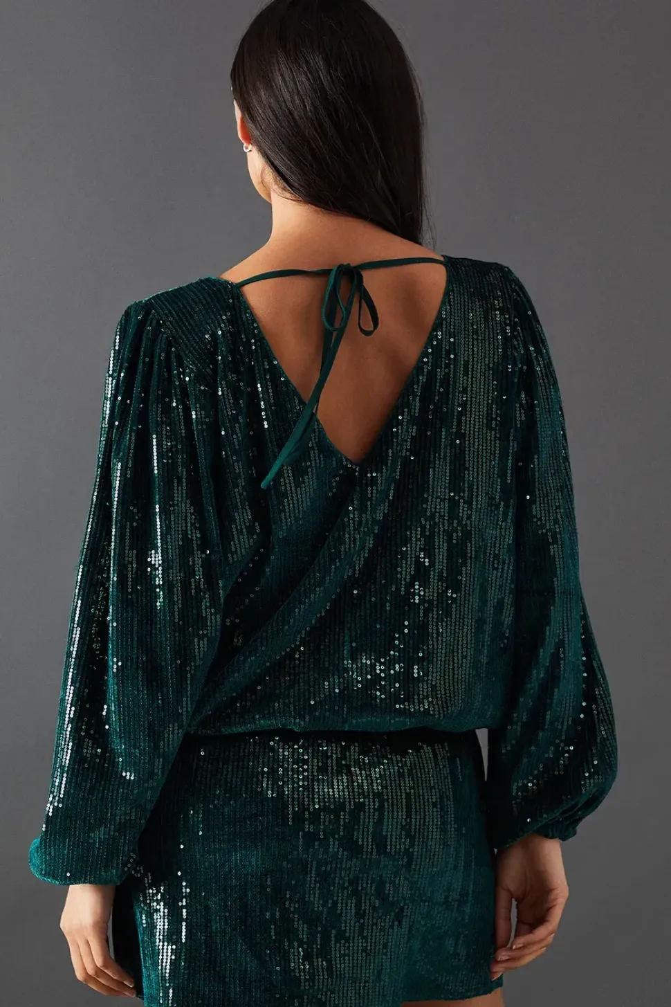 Velvet Sequin Blouson Long Sleeve Mini Dress