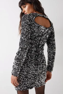 Velvet Sequin Drape Front Mini Dress