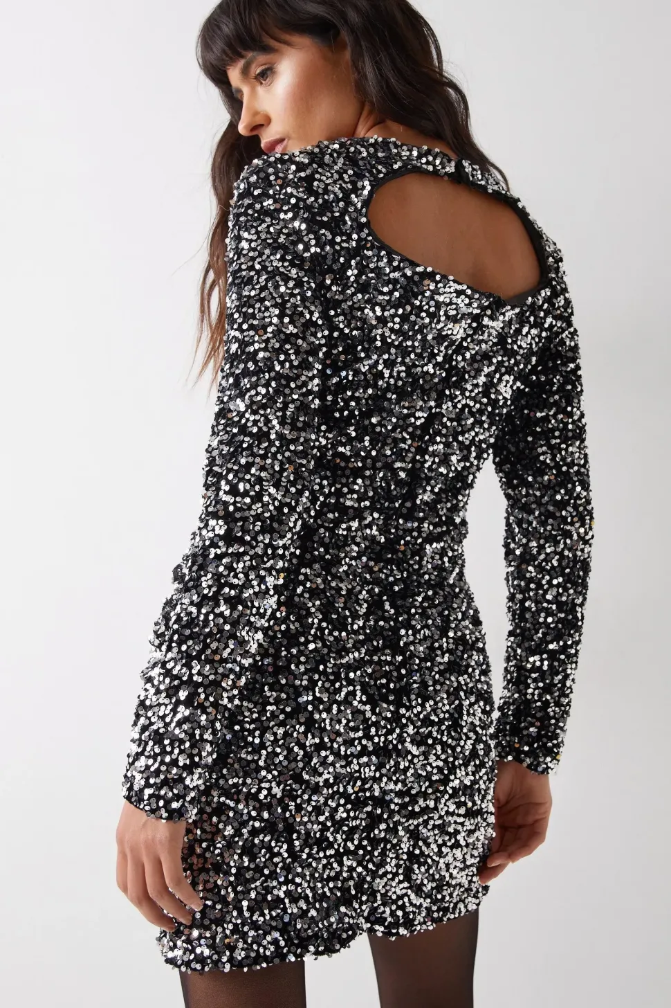 Velvet Sequin Drape Front Mini Dress