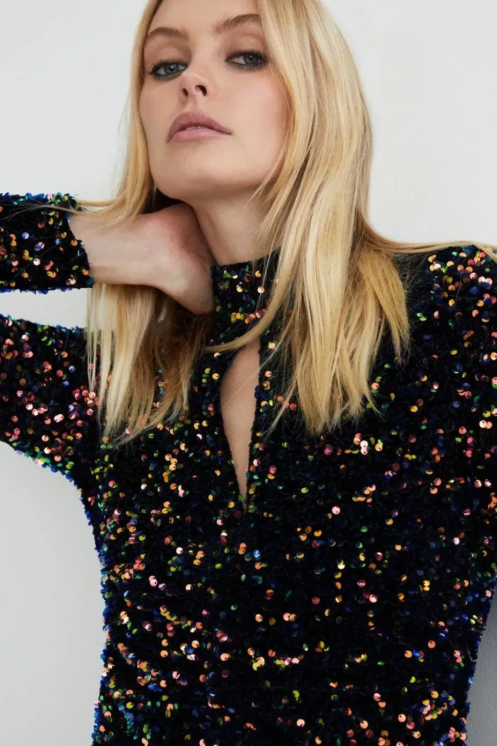 Velvet Sequin Iridescent Keyhole Mini Dress