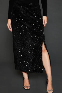 Velvet Sequin Midi Skirt
