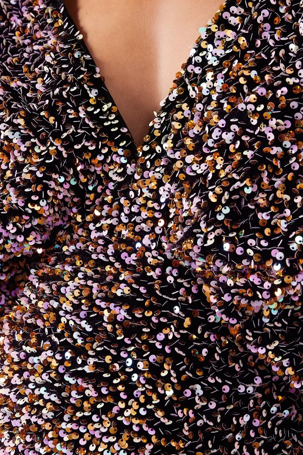 Velvet Sequin Plunge Neck Batwing Mini Dress