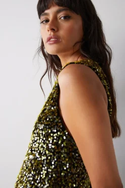 Velvet Sequin Plunge V Neck Shift Dress