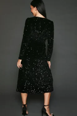 Velvet Sequin Wrap Midi Dress