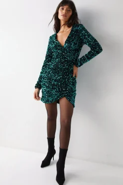 Velvet Sequin Wrap Mini Dress