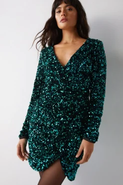 Velvet Sequin Wrap Mini Dress