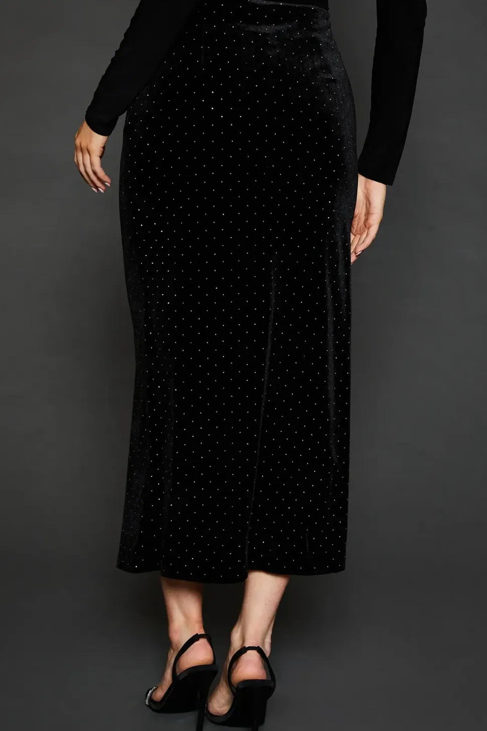 Velvet Studded Midi Skirt