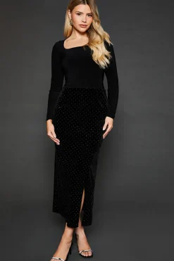 Velvet Studded Midi Skirt