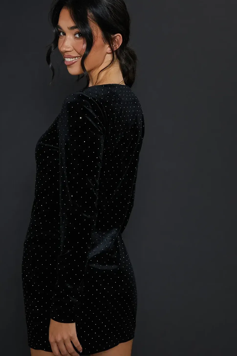 Velvet Stud Square Neck Mini Dress