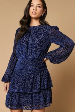 Velvet Tiered Blouson Sleeve Mini Dress