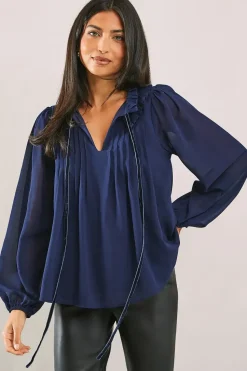 Velvet Trim Georgette Blouse