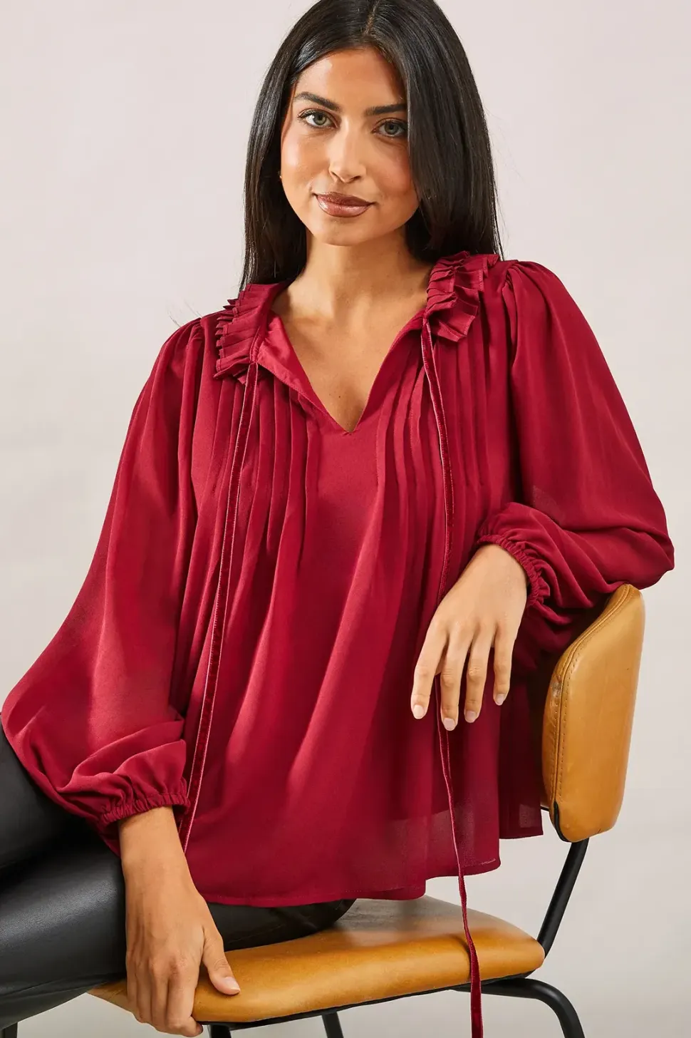 Velvet Trim Georgette Blouse