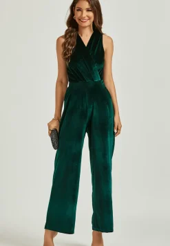 Velvet Wrap Jumpsuit In Green