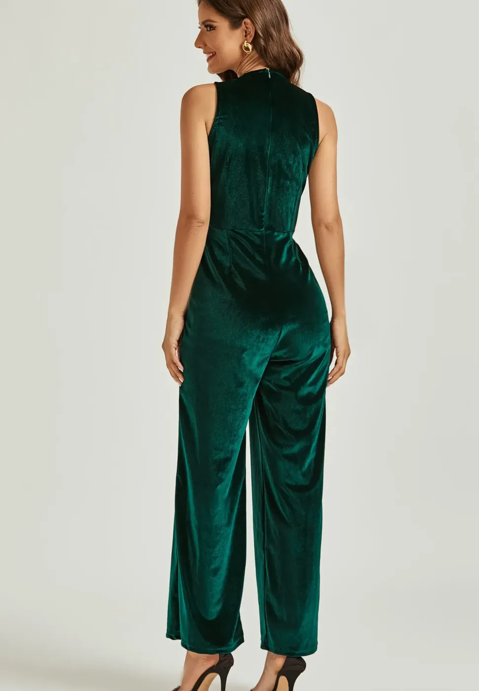 Velvet Wrap Jumpsuit In Green