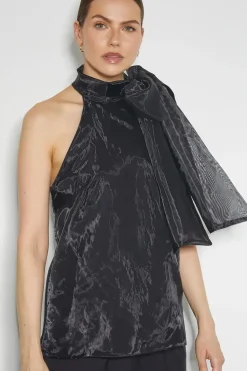 Vera Sleeveless Organza Pussybow Top Black