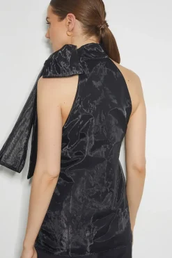 Vera Sleeveless Organza Pussybow Top Black