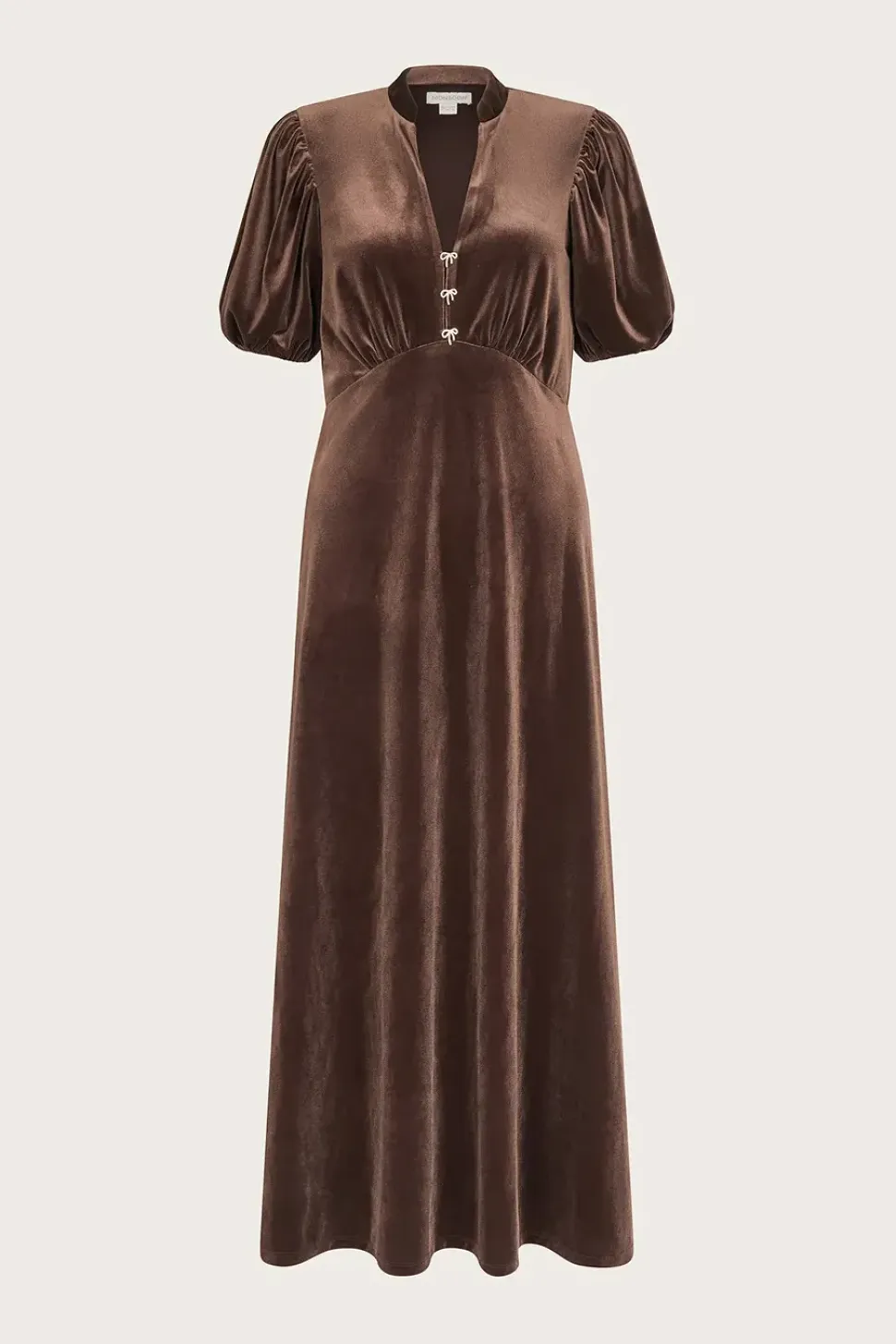 Veronique Velvet Bow Midi Dress Brown