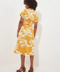 Vibrant Palm Printed Safari Style Shirt Dress