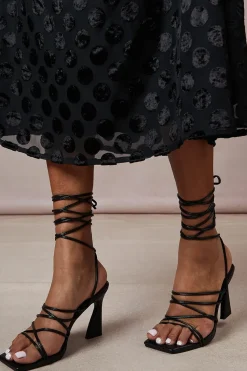 Viktoria Spaghetti Ankle Strap High Flared Heel Sandal