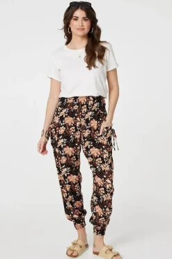 Vintage Floral Shirred Waist Harem Pants