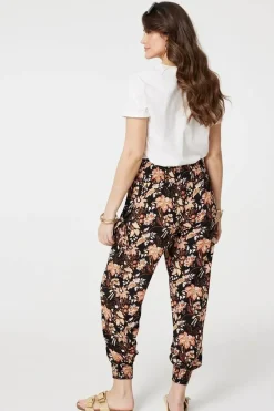 Vintage Floral Shirred Waist Harem Pants