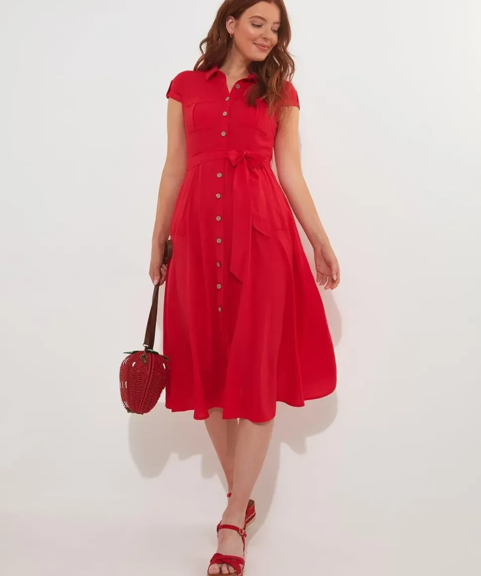 Vintage Safari Tie Waist Midi Shirt Dress