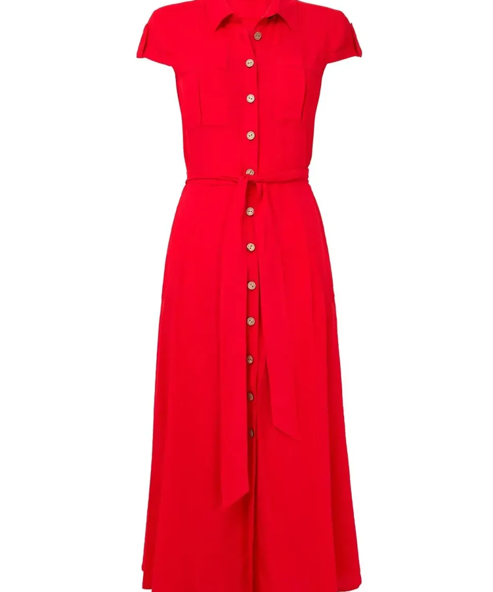 Vintage Safari Tie Waist Midi Shirt Dress