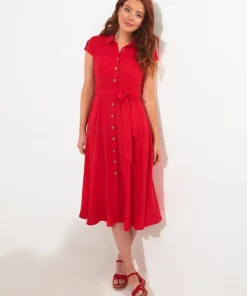 Vintage Safari Tie Waist Midi Shirt Dress