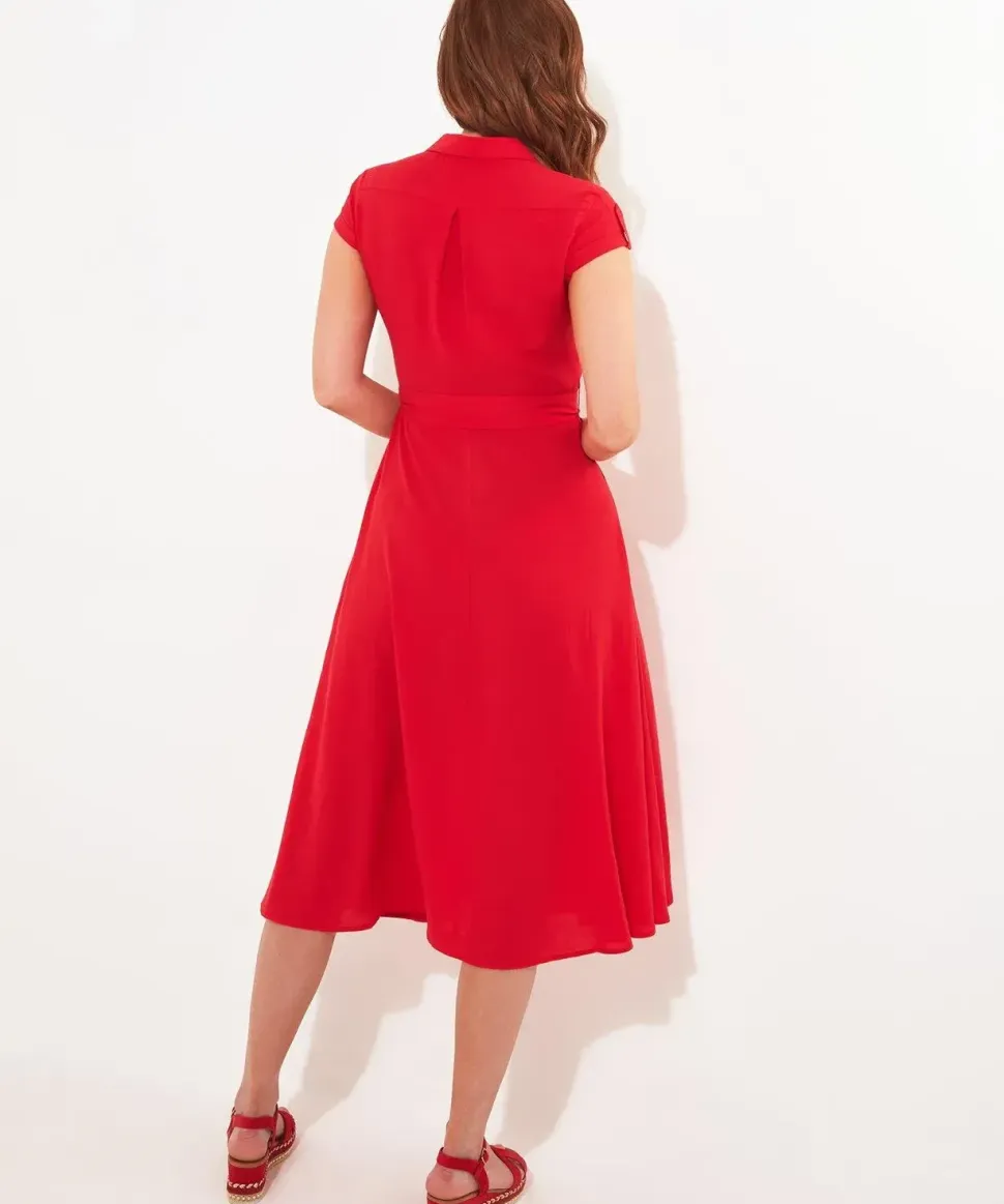 Vintage Safari Tie Waist Midi Shirt Dress