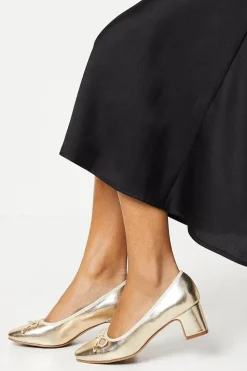 Violetta Square Toe Bow Detail Low Block Heel Pumps