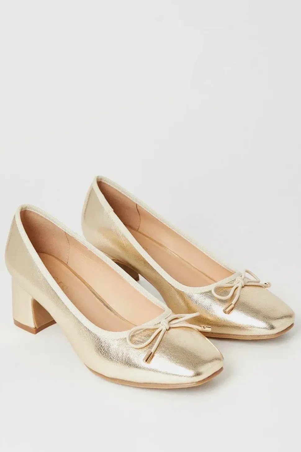 Violetta Square Toe Bow Detail Low Block Heel Pumps