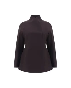 Virgin Wool Jacket with Shawl Lapels and Hidden Closure