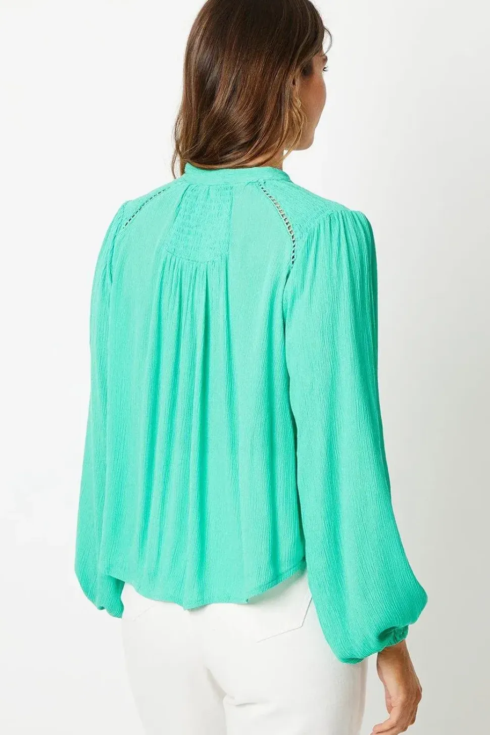Viscose Crinkle Shirred Insert Tie Blouse