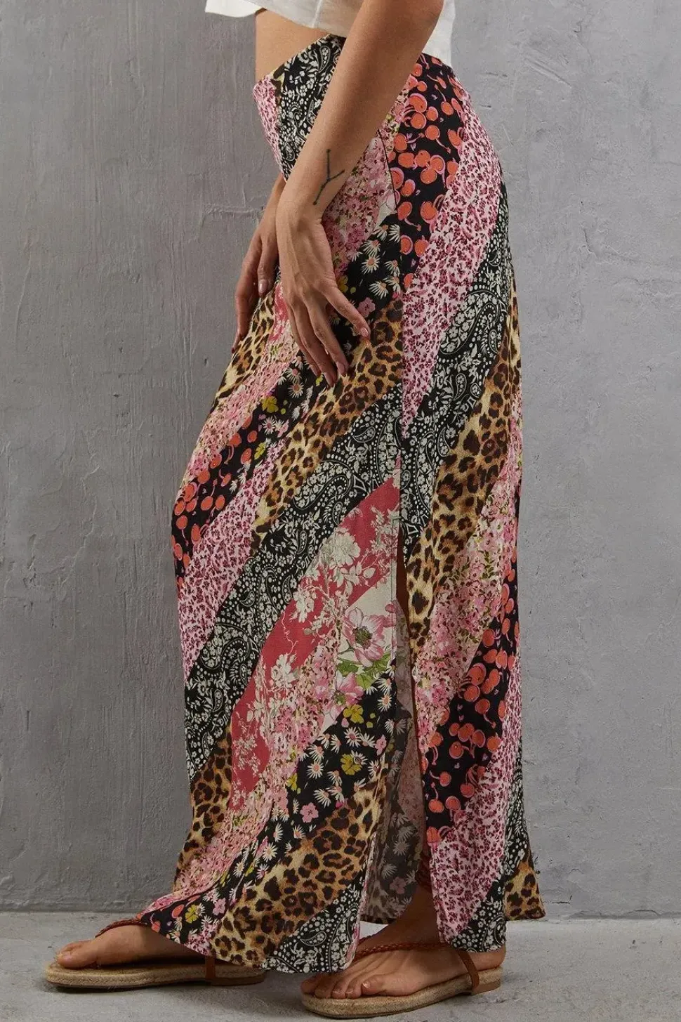 Viscose Mixed Print Bias Maxi Skirt