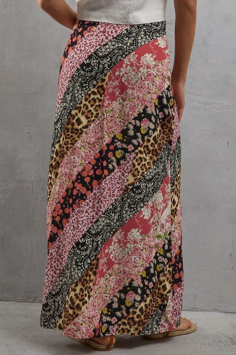 Viscose Mixed Print Bias Maxi Skirt
