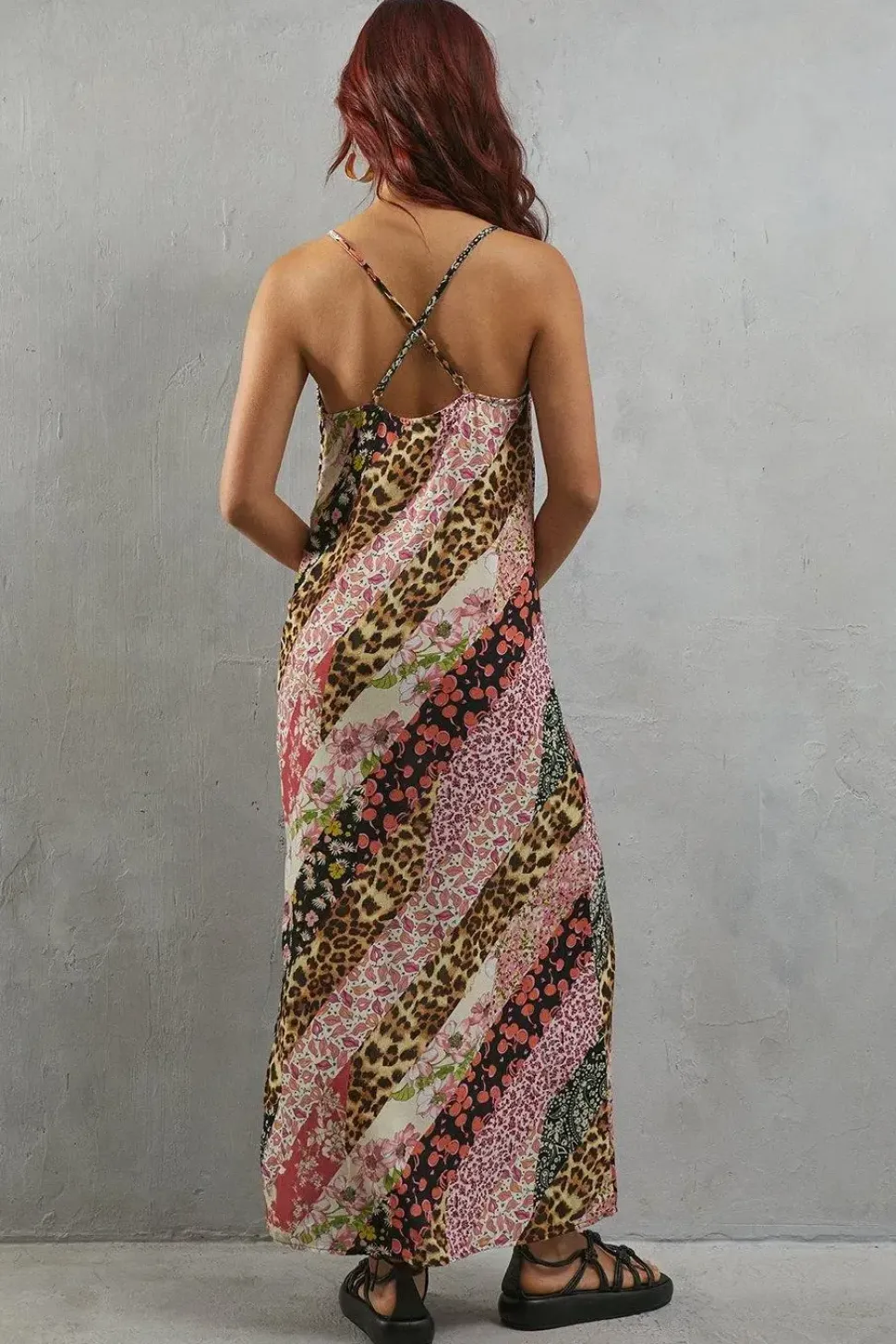 Viscose Mixed Print Strappy Maxi Sundress