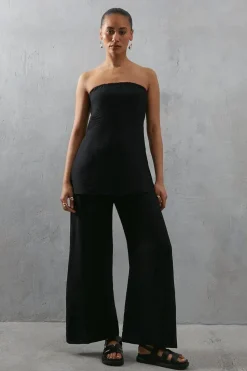 Viscose Nylon Drawstring Wide Leg Trouser Co Ord
