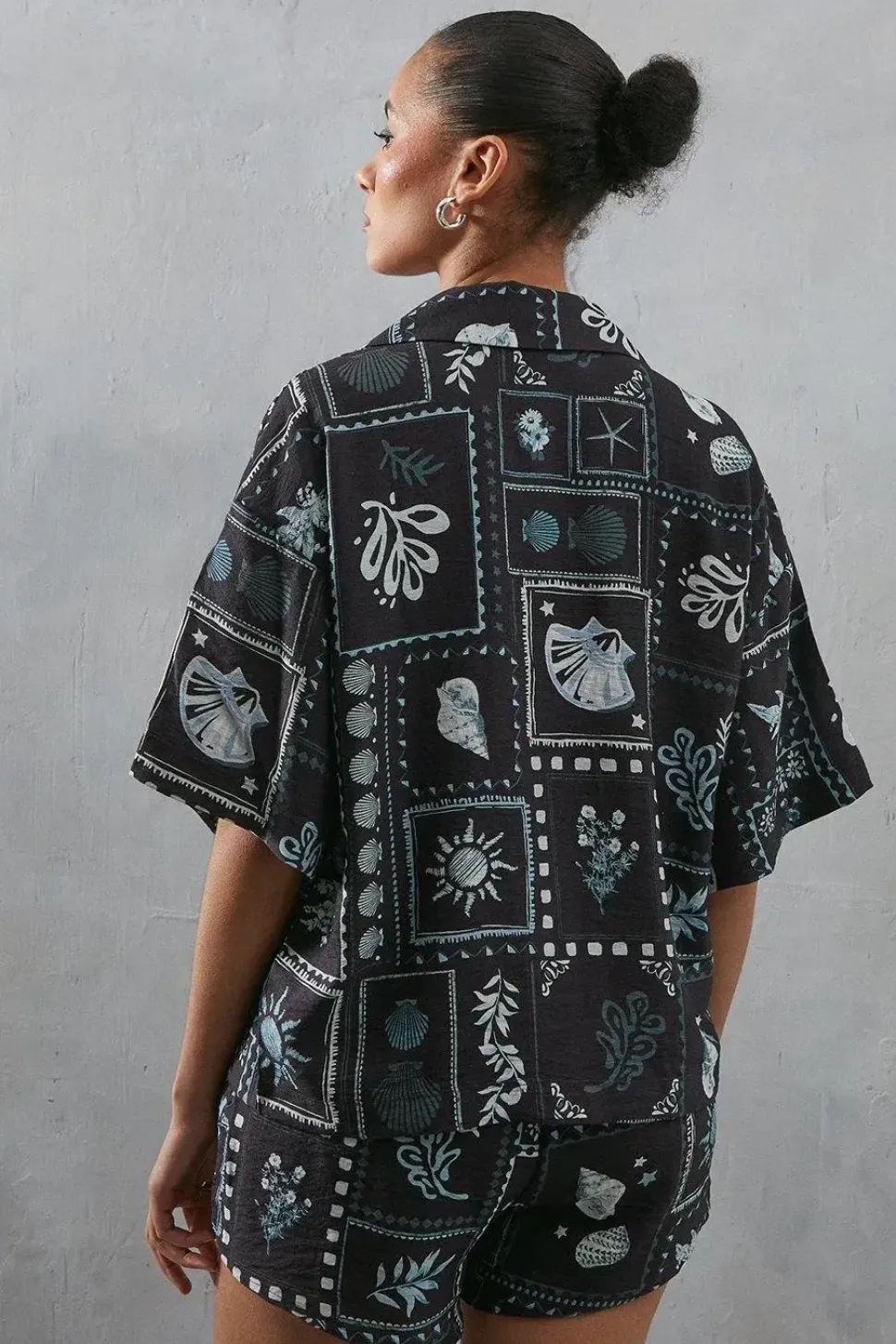 Viscose Postcard Print Nylon Boxy Shirt