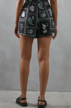 Viscose Postcard Print Nylon Drawstring Waist Short