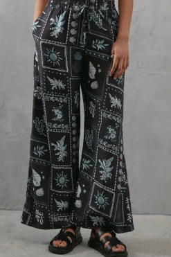 Viscose Postcard Print Nylon Wide Leg Trouser