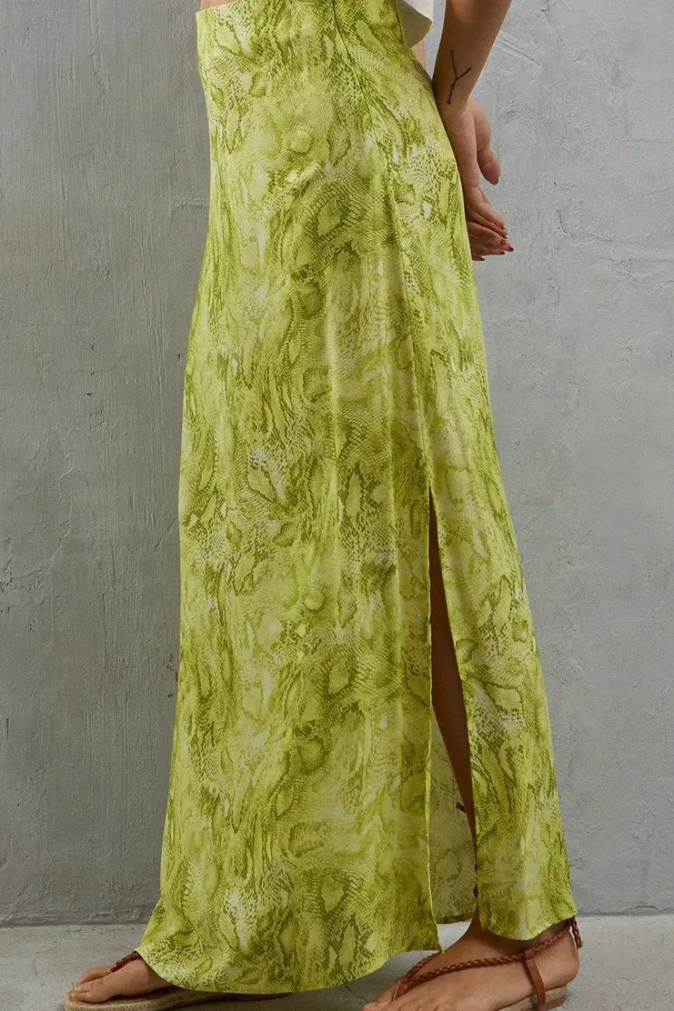 Viscose Snake Print Bias Maxi Skirt
